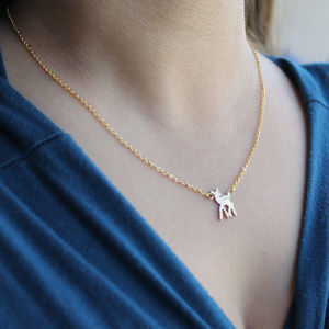 Dainty Tiny Baby Deer Fawn Pendant Necklace, Gold